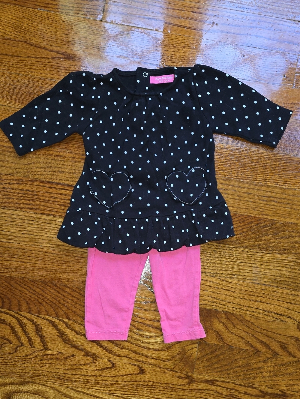 Isaac Mizrahi Black Polka Dot Peplum Top with Pink Leggings